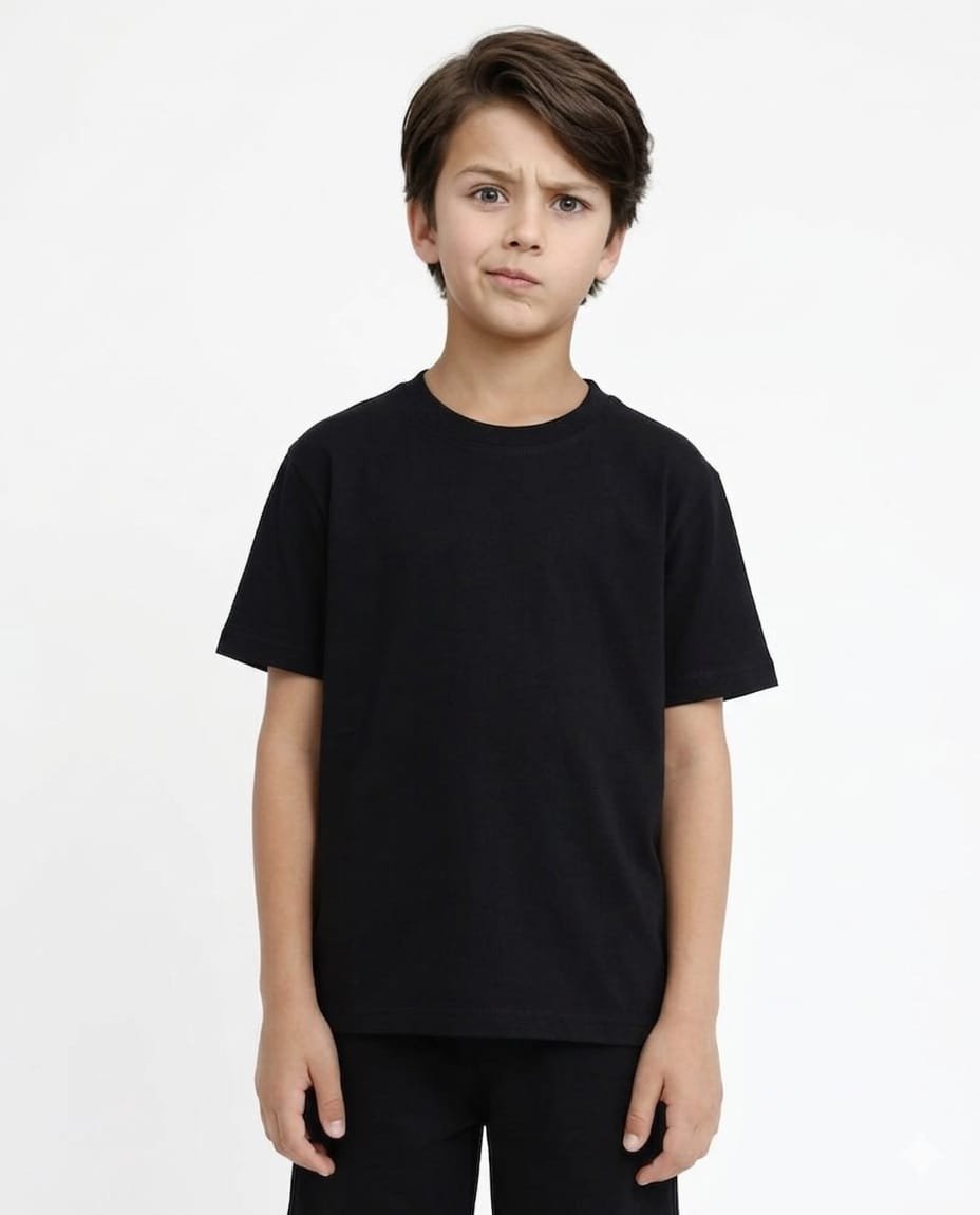 Black- round neck 180 GSM Cotton T-shirt -Kids
