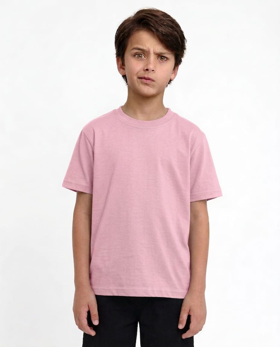 Baby Pink- round neck 180 GSM Cotton T-shirt -Kids