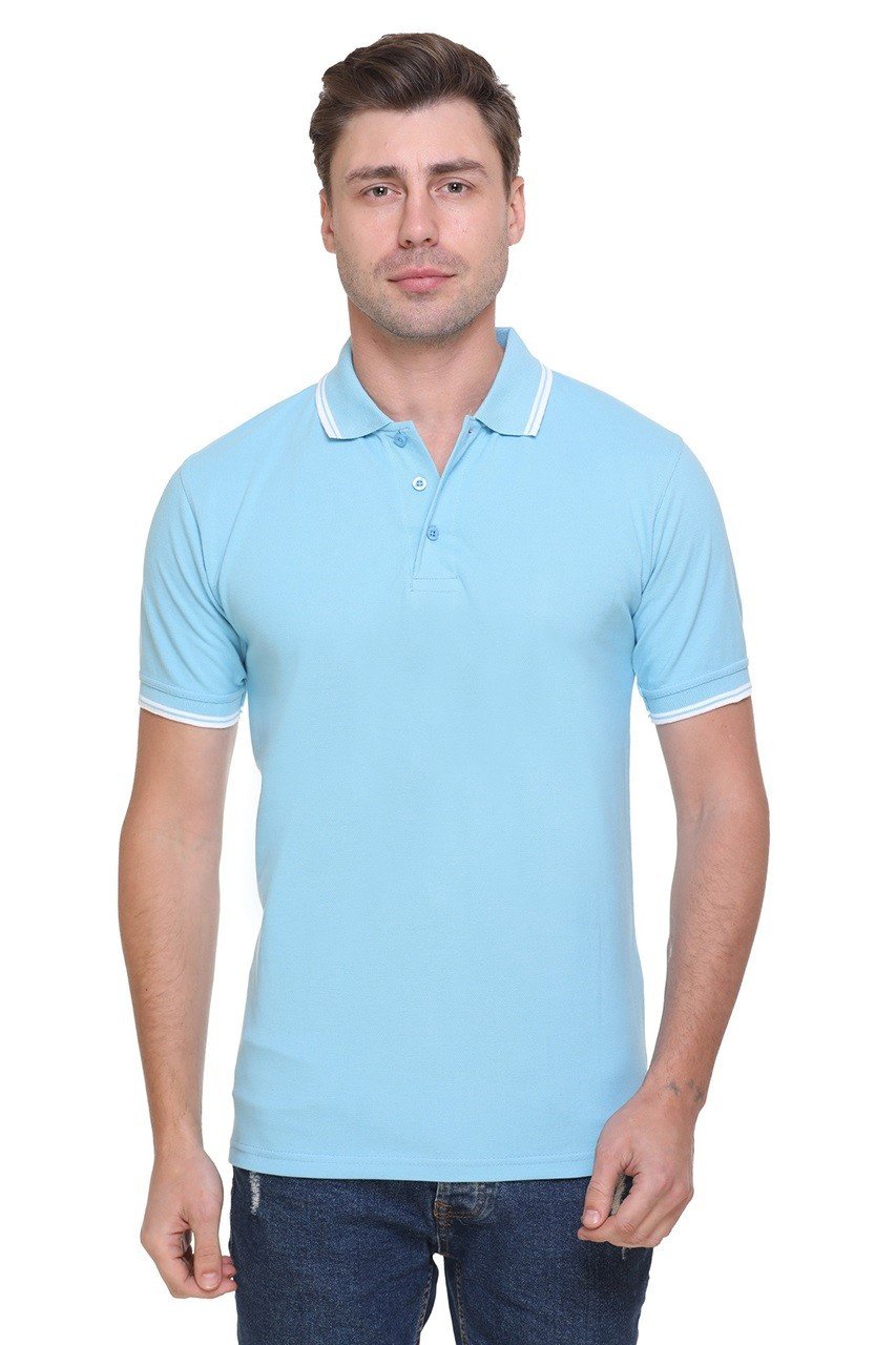 Double Tipped Tipline Sky Blue Polo T-shirt