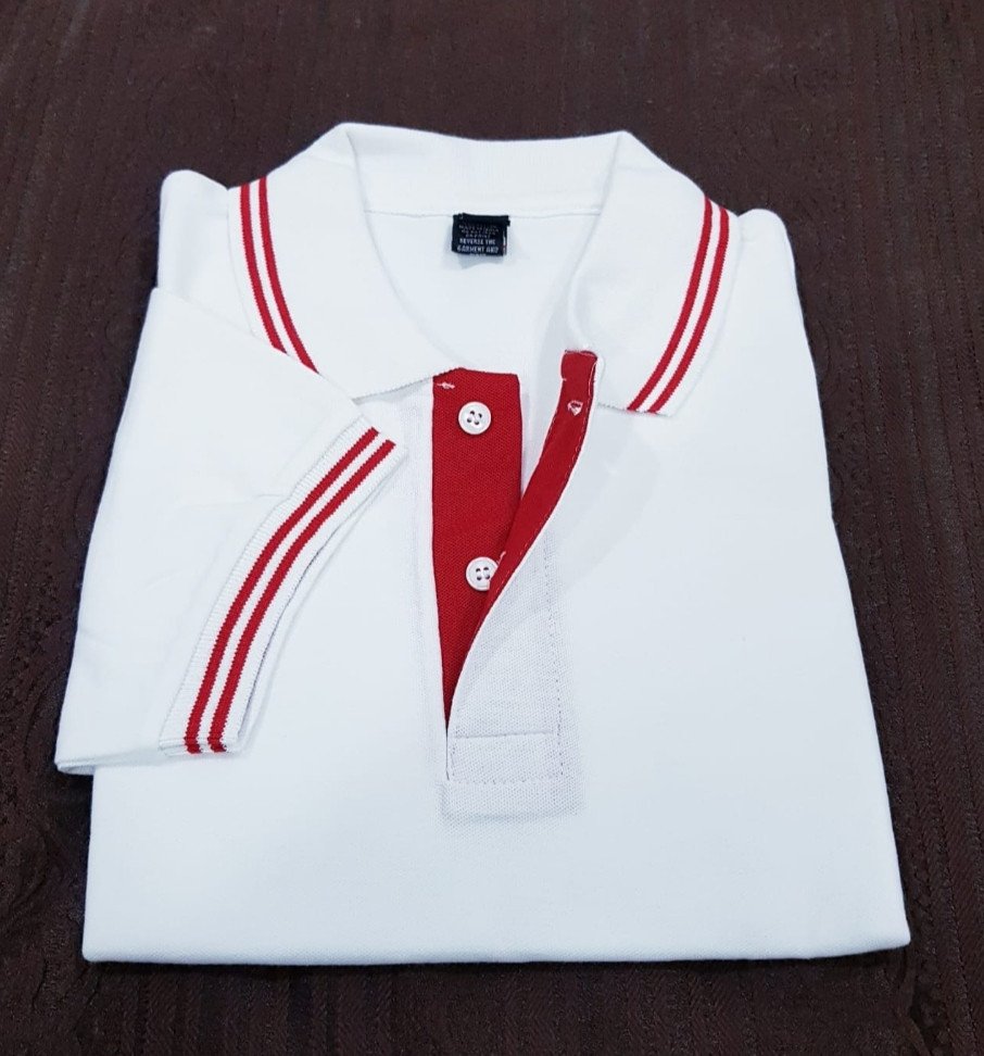 Chrome Double-Maroon Tipping 230 GSM Cotton T-Shirt -White