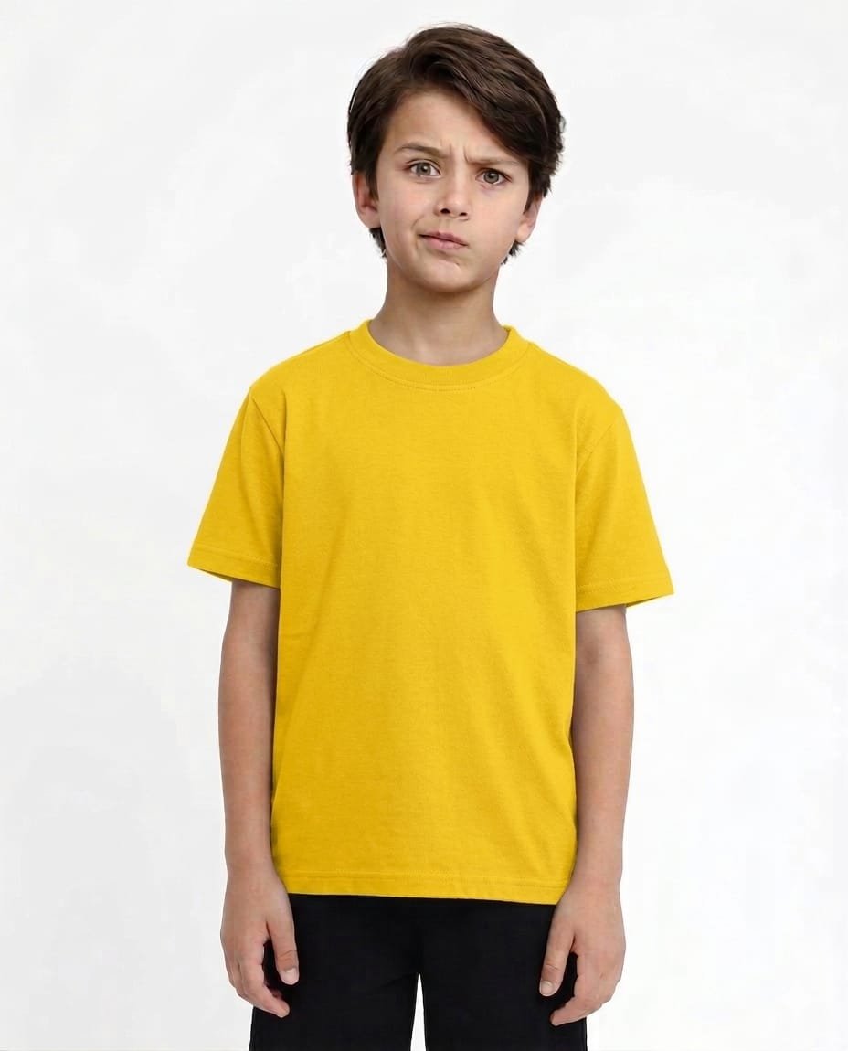 Yellow round neck 180 GSM Cotton T-shirt -Kids